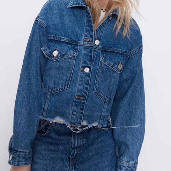 ZARA Ripped Denim Jacket - Picture 2 of 6